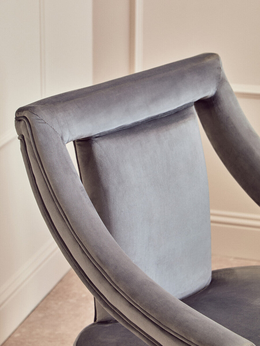 Faye Grey Velvet Chair with Wooden Legs