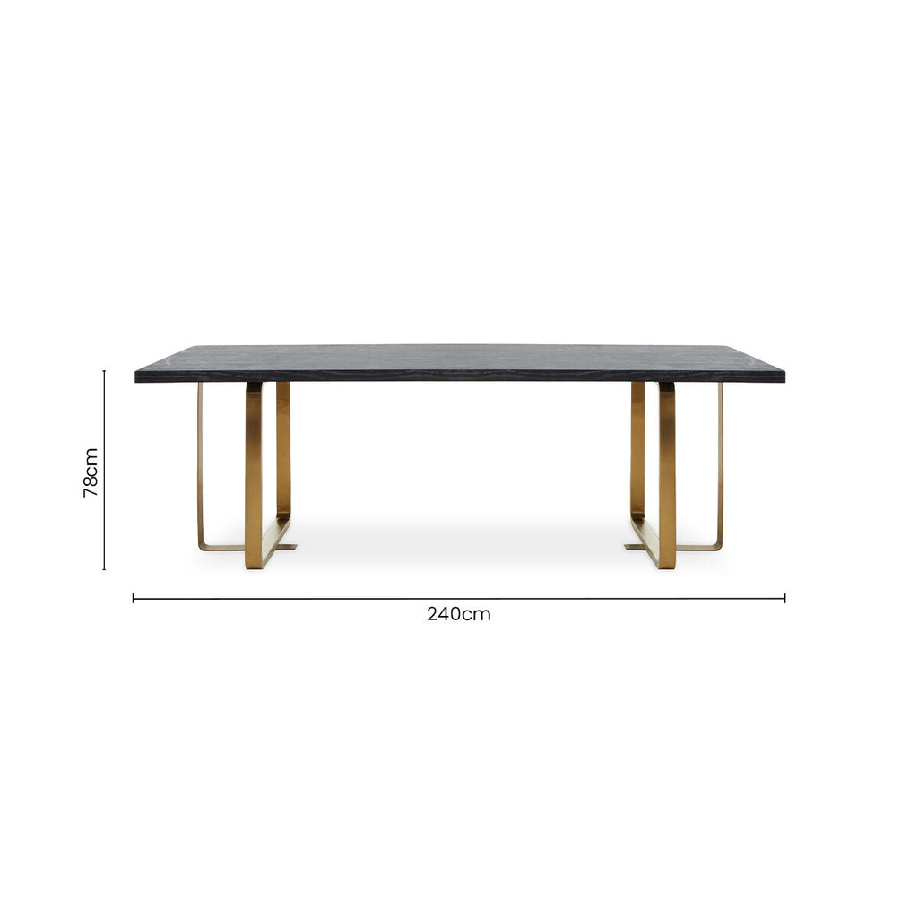 Black and Grey Rectangular Dining Table with Brushed Gold Angular Base | Lena