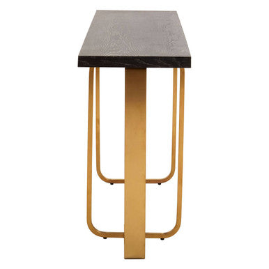 Black and Grey Rectangular Console Table with Brushed Gold Angular Base, Lena
