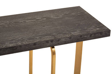 Black and Grey Rectangular Console Table with Brushed Gold Angular Base, Lena