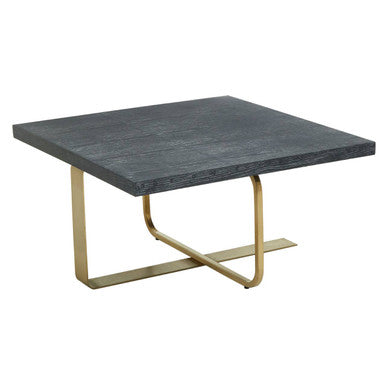 Black and Grey Square Coffee Table with Brushed Gold Base, Lena