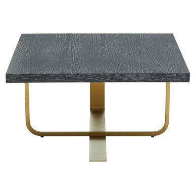 Black and Grey Square Coffee Table with Brushed Gold Base, Lena