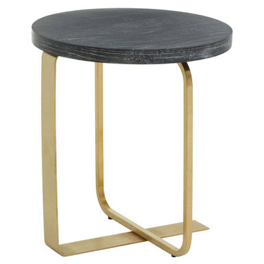Oak Veneer Round Side Table with Gold Warm Metallic Frame, Lena