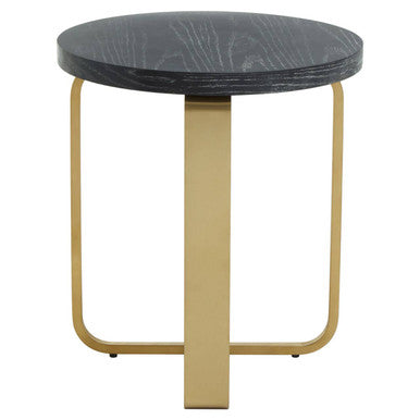 Oak Veneer Round Side Table with Gold Warm Metallic Frame, Lena