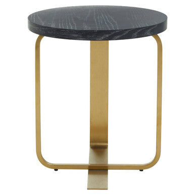 Oak Veneer Round Side Table with Gold Warm Metallic Frame, Lena