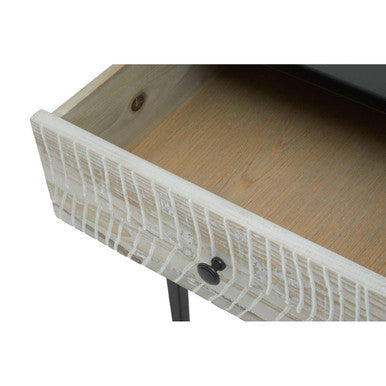 Black and Grey Textured Pine Wood Console Table with 3 White Storage Drawers, Luxor