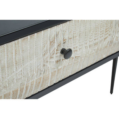 Black and Grey Textured Pine Wood Console Table with 3 White Storage Drawers, Luxor