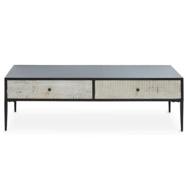 Recycled Pine Wood Grey and White Rectangular Coffee Table with Drawers, Luxor