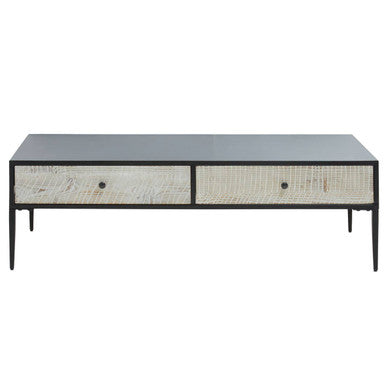 Recycled Pine Wood Grey and White Rectangular Coffee Table with Drawers, Luxor