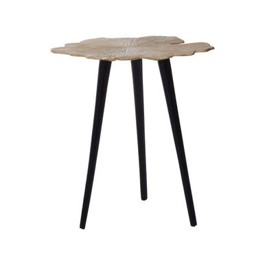Gold Finish Small Aluminium Side Table with Black Metallic Finish Angular Legs, Prato