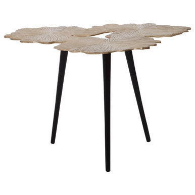 Gold Finish Top Large Aluminium Side Table with Black Metallic Finish Angular Legs, Prato