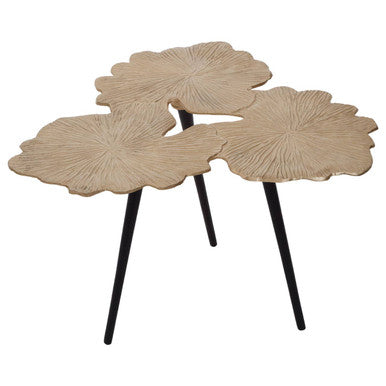 Gold Finish Top Large Aluminium Side Table with Black Metallic Finish Angular Legs, Prato