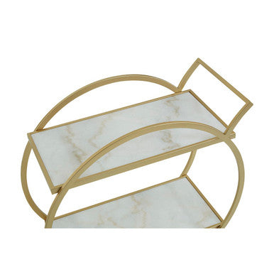Avantis White Marble And Gold 2 Tier Drinks Trolley