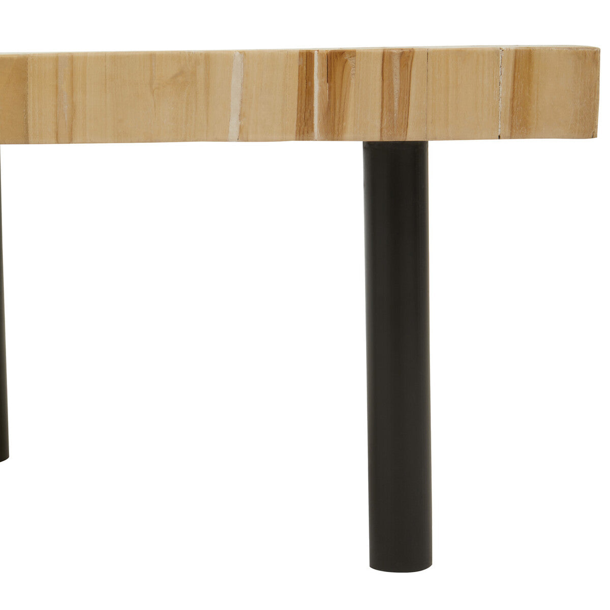 Natural Mosaic Teak Wood Coffee Table with Black Iron Base, Malang