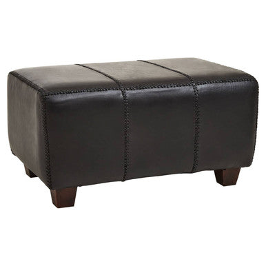 Inca Black Genuine Leather Bench with Stitched Detail