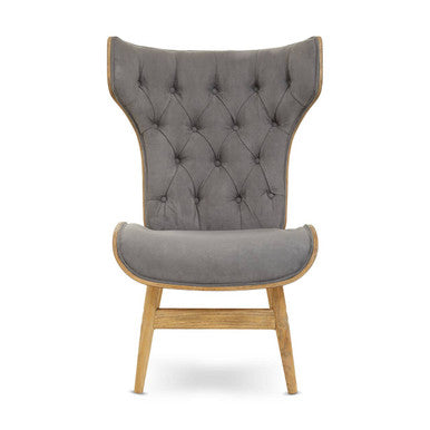 Vinsi Dark Grey Velvet Wingback Chair with Button Tufting
