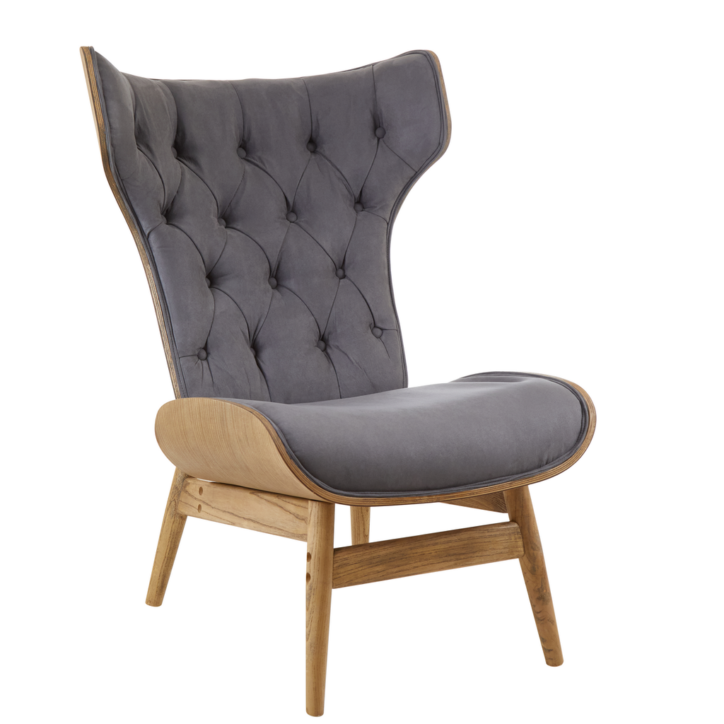 Vinsi Dark Grey Velvet Wingback Chair with Button Tufting