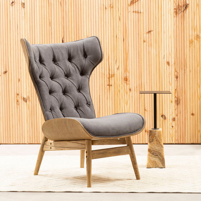 Vinsi Dark Grey Velvet Wingback Chair with Button Tufting