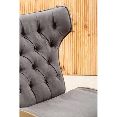 Vinsi Dark Grey Velvet Wingback Chair with Button Tufting
