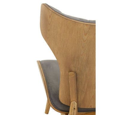 Vinsi Dark Grey Velvet Wingback Chair with Button Tufting