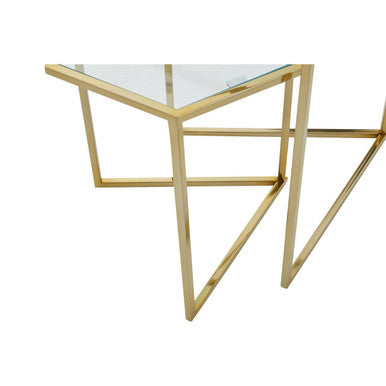 Gold Geometric Stainless Steel Set of 2 Side Table with Mirrored Glass Top, Herber