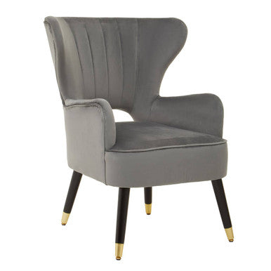 Sloan Grey Velvet Wingback Armchair with Channel Tufting