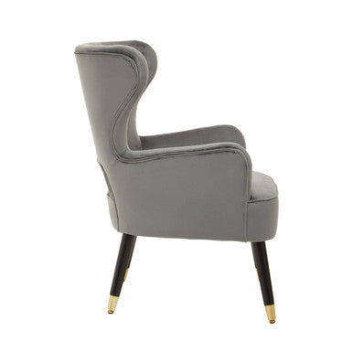 Sloan Grey Velvet Wingback Armchair with Channel Tufting