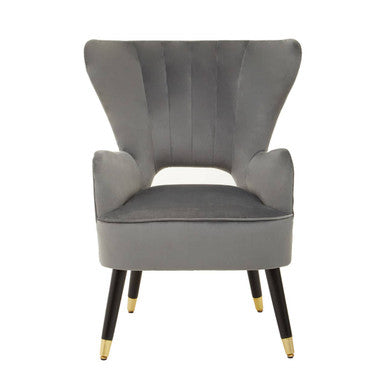 Sloan Grey Velvet Wingback Armchair with Channel Tufting