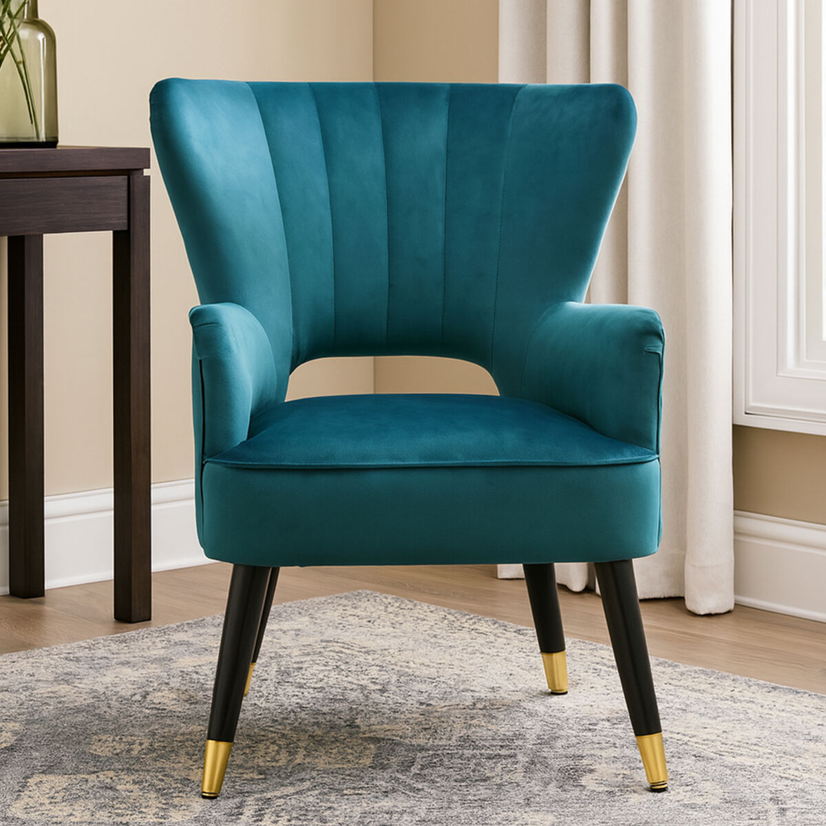 Sloan Green Velvet Wingback Armchair with Channel Tufting