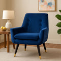 Sara Midnight Blue Velvet Armchair with Button Tufting