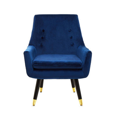 Sara Midnight Blue Velvet Armchair with Button Tufting