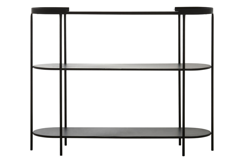 Grey Glass Top Console Table with Two-Tier Shelves and Black Metal Frame | Trento
