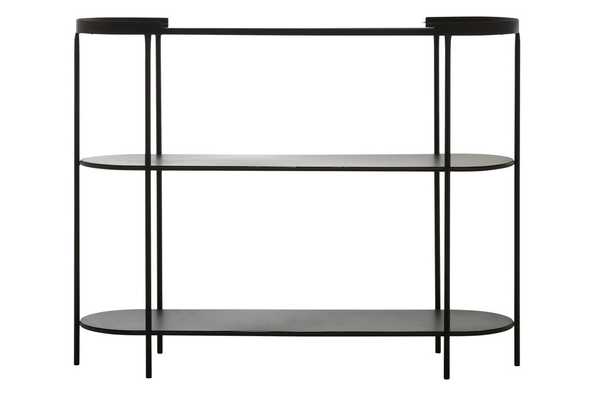 Grey Glass Top Console Table with Two-Tier Shelves and Black Metal Frame | Trento