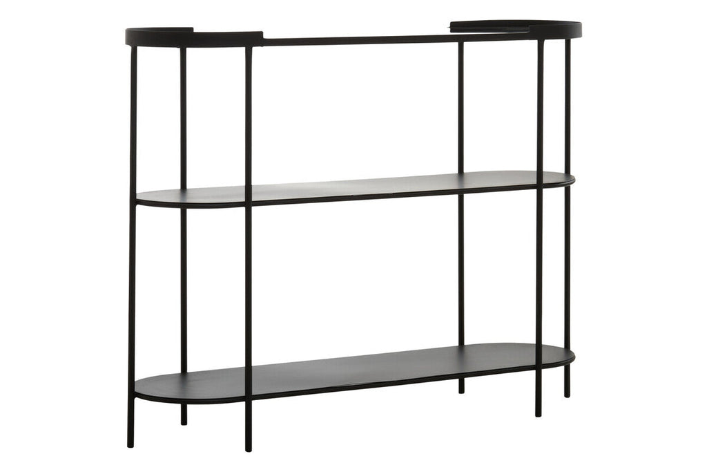 Grey Glass Top Console Table with Two-Tier Shelves and Black Metal Frame | Trento