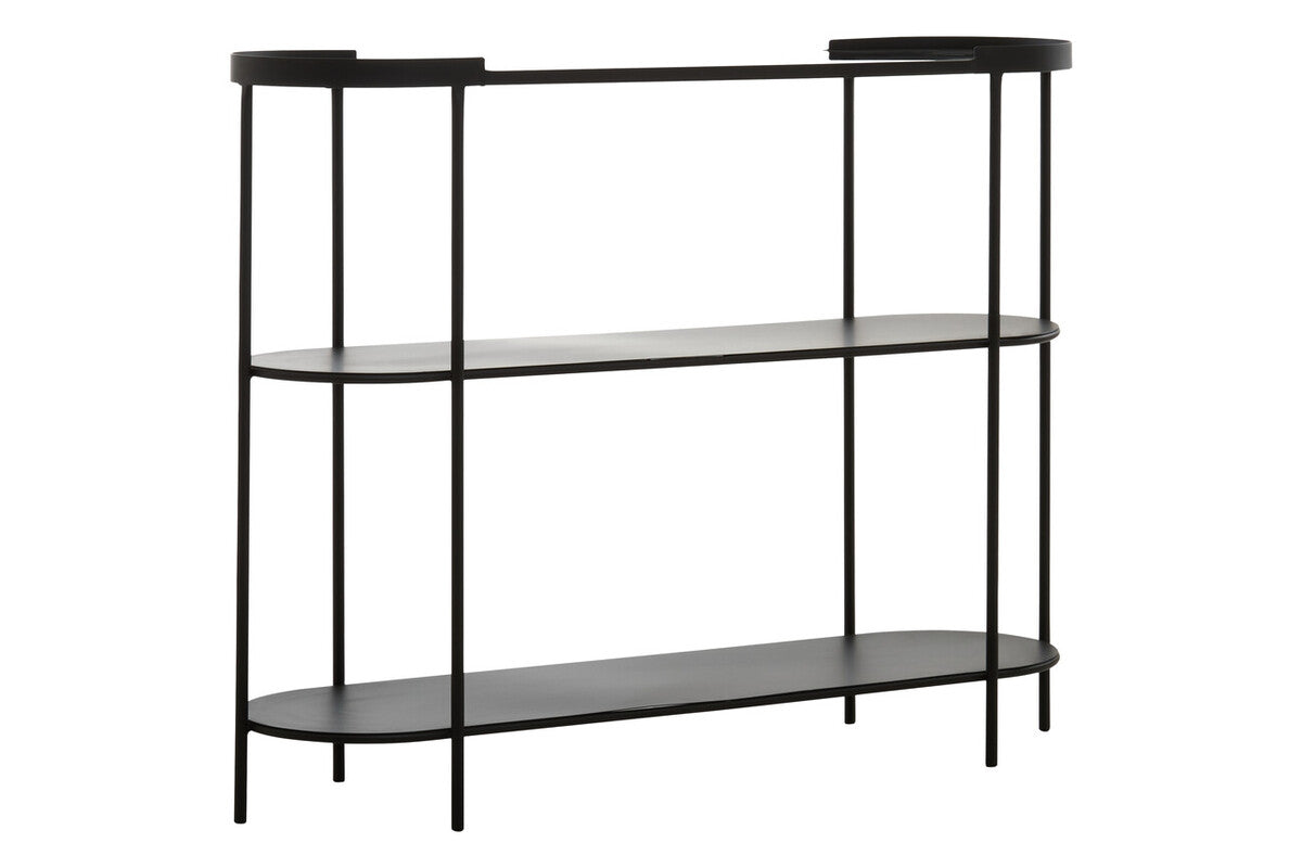 Grey Glass Top Console Table with Two-Tier Shelves and Black Metal Frame | Trento