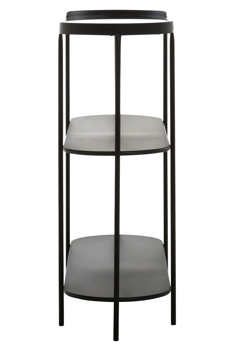 Grey Glass Top Console Table with Two-Tier Shelves and Black Metal Frame | Trento
