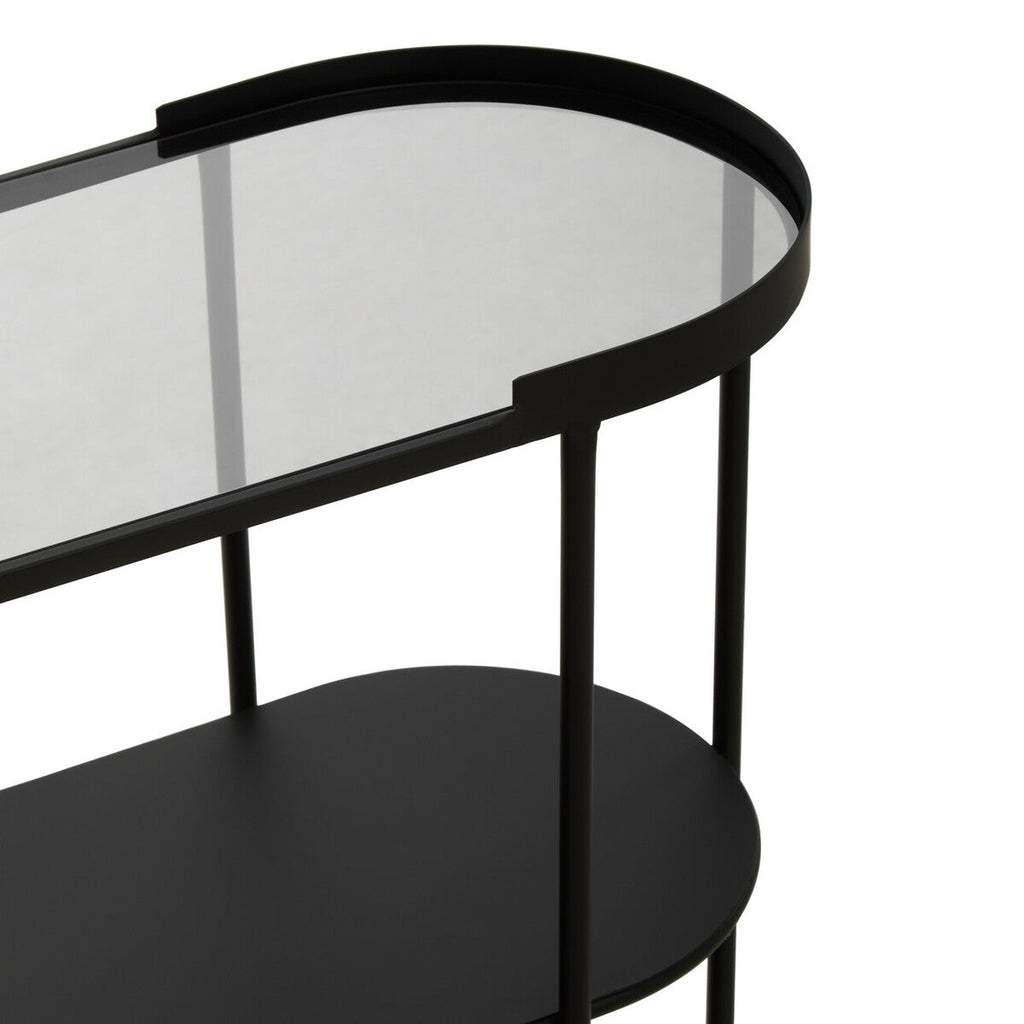 Grey Glass Top Console Table with Two-Tier Shelves and Black Metal Frame | Trento