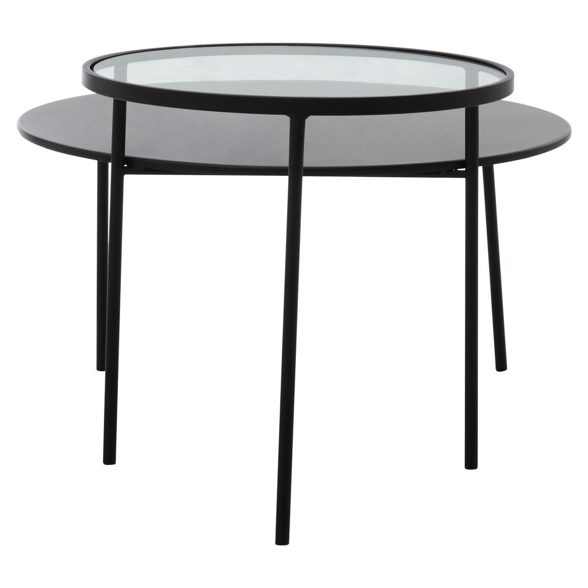 Clear Glass Top and Black Metal Lower Top Coffee Table with Black Iron Frame, Trento