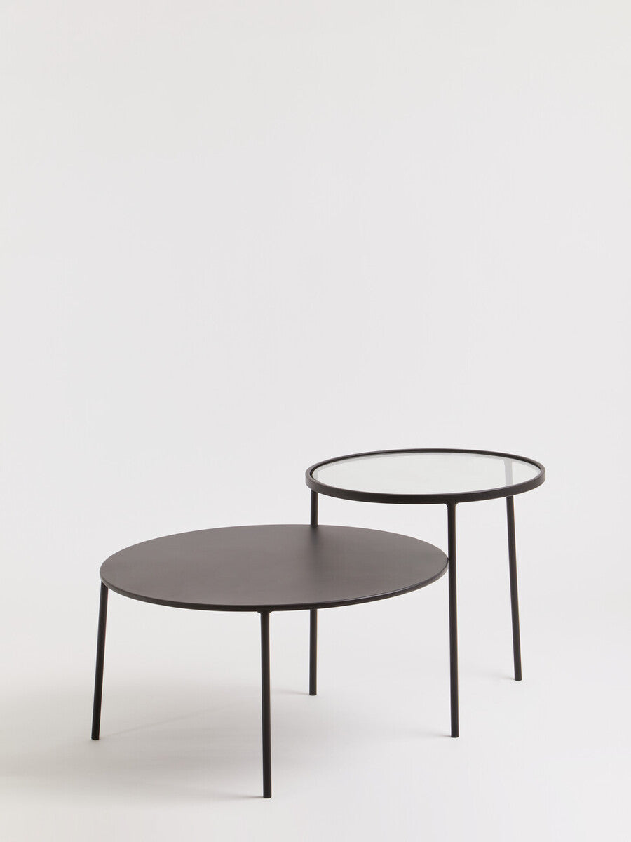 Clear Glass Top and Black Metal Lower Top Coffee Table with Black Iron Frame, Trento