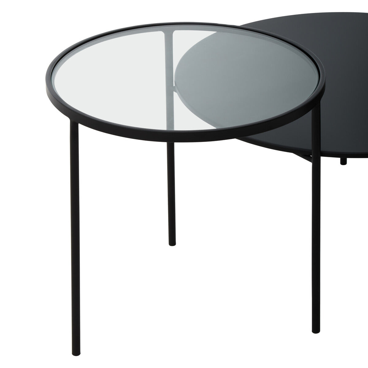 Clear Glass Top and Black Metal Lower Top Coffee Table with Black Iron Frame, Trento