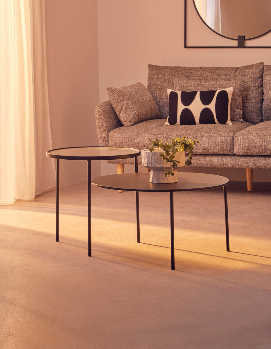 Clear Glass Top and Black Metal Lower Top Coffee Table with Black Iron Frame, Trento