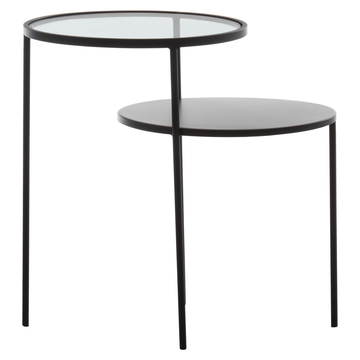 Clear Glass Top and Black Metal Lower Top End Table with Black Iron Frame, Trento