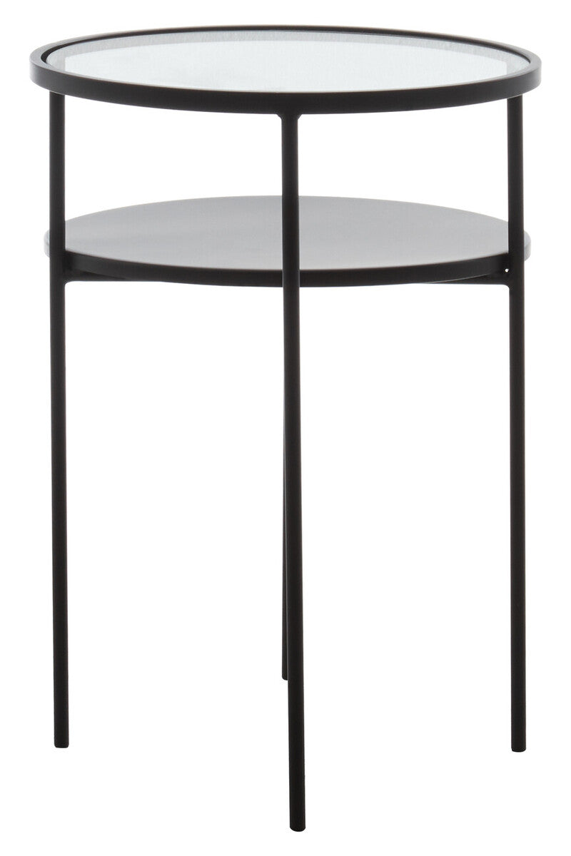 Clear Glass Top and Black Metal Lower Top End Table with Black Iron Frame, Trento