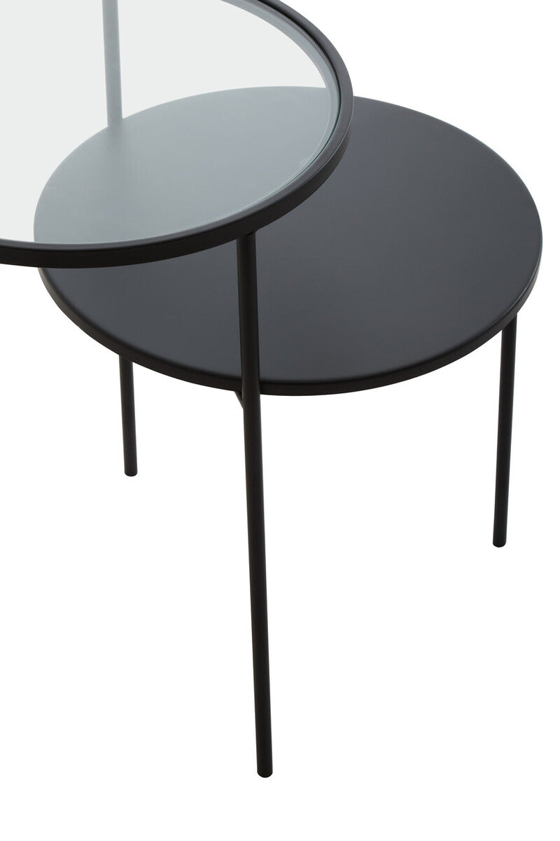 Clear Glass Top and Black Metal Lower Top End Table with Black Iron Frame, Trento