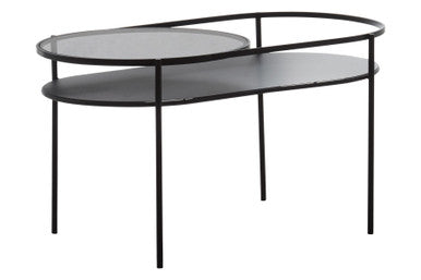 Two Tier Tempered Glass Top Table in Black Finish, Trento