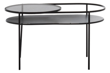 Two Tier Tempered Glass Top Table in Black Finish, Trento
