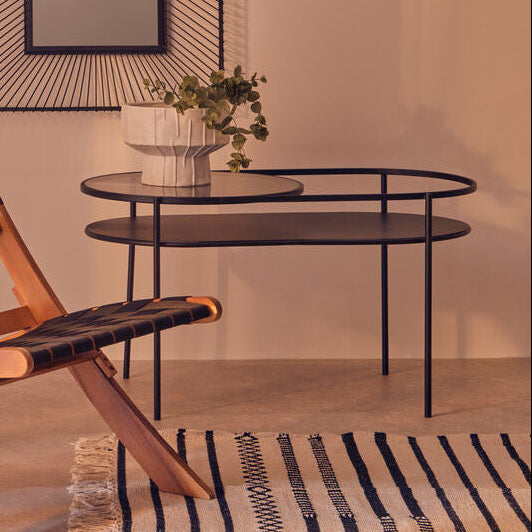 Two Tier Tempered Glass Top Table in Black Finish, Trento