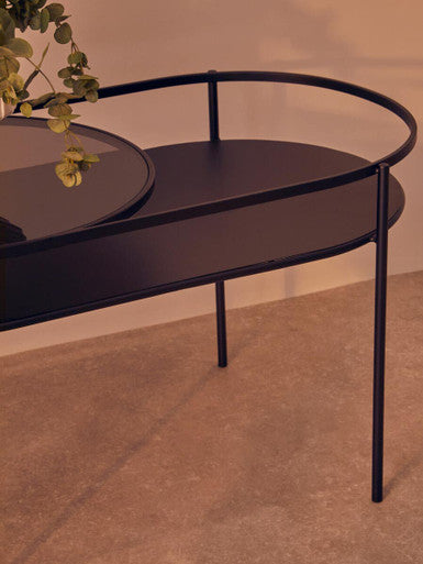 Two Tier Tempered Glass Top Table in Black Finish, Trento