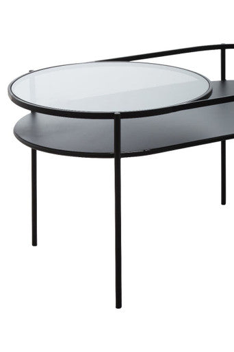 Two Tier Tempered Glass Top Table in Black Finish, Trento