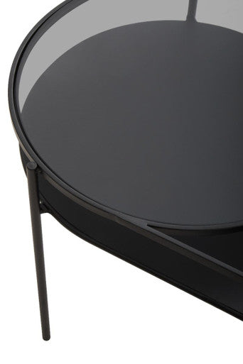 Two Tier Tempered Glass Top Table in Black Finish, Trento